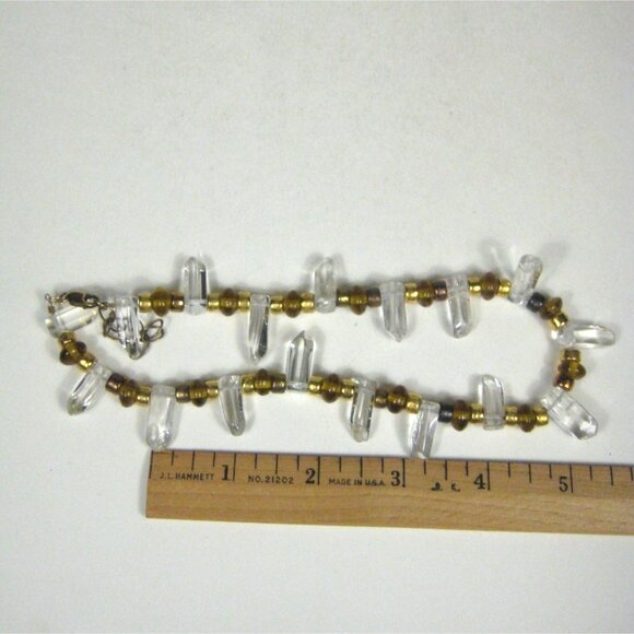Crystal Stone Beaded Necklace 16 Inch Choker Collar Goldtone Strand Glass FLAW - Picture 9 of 9